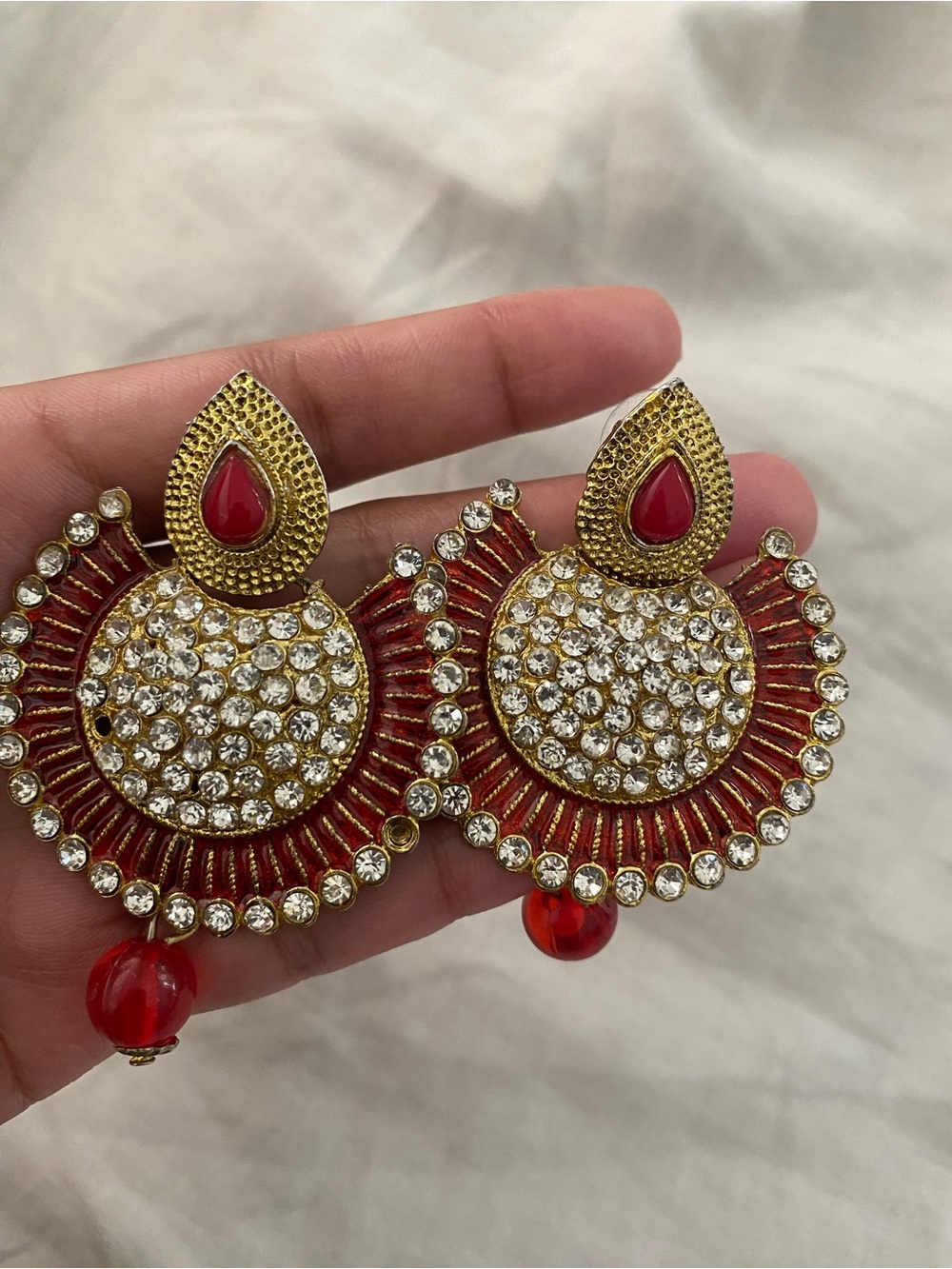Gold & Red Crystal Statement Earrings - Women Jewelry